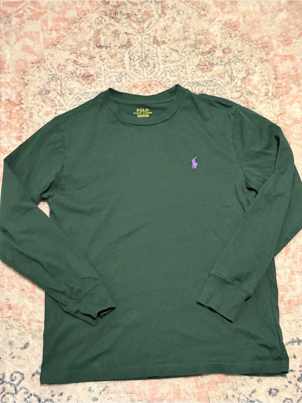 Polo by Ralph Lauren Kids Forest Green Long-Sleeve Crewneck with Purple Pony